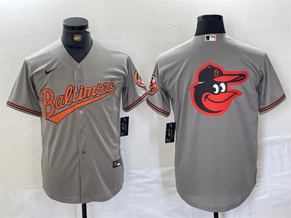 Men's Baltimore Orioles Gray Team Big Logo Cool Base Stitched Jerseys