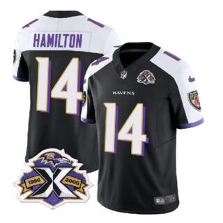 Men's Baltimore Ravens #14 Kyle Hamilton Black White 2023 F.U.S.E With Patch Throwback Vapor Limited Jersey
