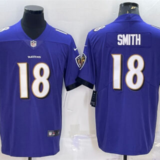 Men's Baltimore Ravens #18 Roquan Smith Purple Vapor Untouchable Limited Stitched Jersey