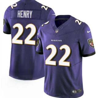 Men's Baltimore Ravens #22 Derrick Henry Purple 2023 F.U.S.E. Vapor Limited Football Stitched Jersey