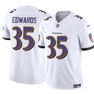 Men's Baltimore Ravens #35 Gus Edwards White 2023 F.U.S.E. Vapor Limited Football Jersey
