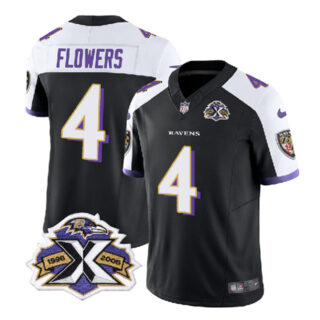 Men's Baltimore Ravens #4 Zay Flowers Black White 2023 F.U.S.E With Patch Throwback Vapor Limited Jersey