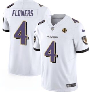 Men's Baltimore Ravens #4 Zay Flowers White 2023 F.U.S.E. With John Madden Patch Vapor Limited Football Jersey