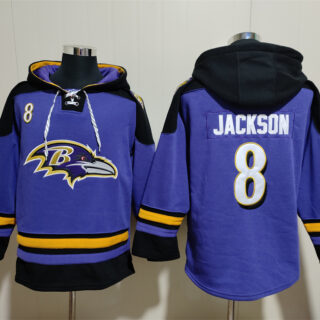 Men's Baltimore Ravens #8 Lamar Jackson Ageless Must-Have Lace-Up Pullover Hoodie