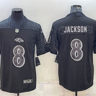 Men's Baltimore Ravens #8 Lamar Jackson Black Reflective Limited Stitched Football Jersey