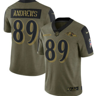 Men's Baltimore Ravens #89 Mark Andrews 2021 Olive Salute To Service Limited Stitched