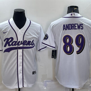 Men's Baltimore Ravens #89 Mark Andrews White With Patch Cool Base Stitched Baseball Jersey