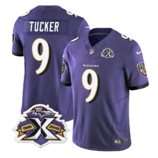 Men's Baltimore Ravens #9 Justin Tucker Purple 2023 F.U.S.E With Patch Throwback Vapor Limited Jersey