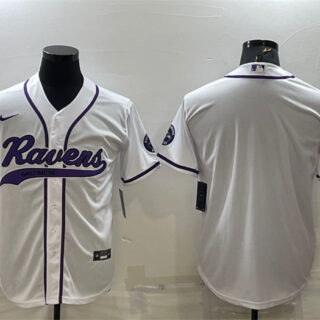 Men's Baltimore Ravens Blank White With Patch Cool Base Stitched Baseball Jersey