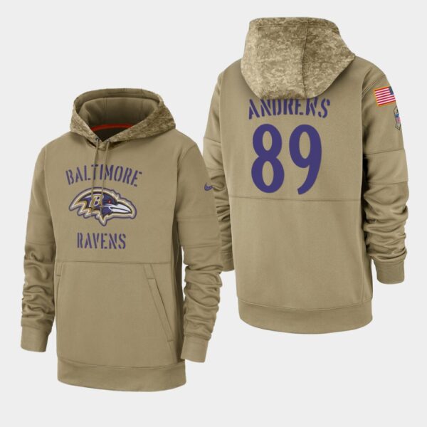 Men's Baltimore Ravens Mark Andrews 2019 Salute to Service Sideline Therma Pullover Hoodie - Tan