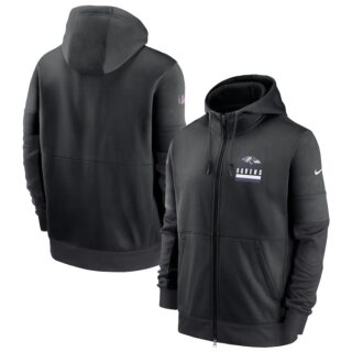 Men's Baltimore Ravens New 2020 Nike Gray Black Fan Gear Mascot Performance Full Zip Hoodie