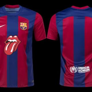 Men's Barcelona Blank 2023 24 Rolling Stones Soccer Jersey