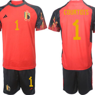 Men's Belgium #1 Courtois Red 2022 FIFA World Cup Home Soccer Jersey Suit