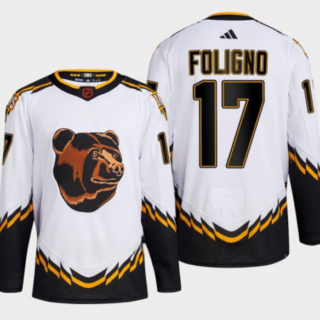 Men's Boston Bruins #17 Nick Foligno White 2022-23 Reverse Retro Stitched Jersey