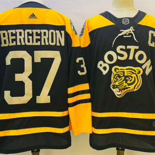 Men's Boston Bruins #37 Patrice Bergeron Black Classic Primegreen Stitched Jersey