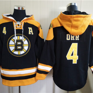 Men's Boston Bruins #4 Bobby Orr Black Ageless Must-Have Lace-Up Pullover Hoodie
