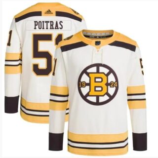 Men's Boston Bruins #51 Matthew Poitras Cream 100th Anniversary Stitched Jersey
