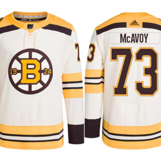 Men's Boston Bruins #73 Charlie McAvoy Cream 100th Anniversary Stitched Jersey