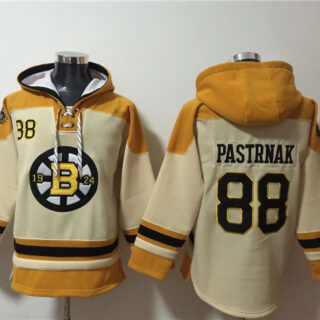 Men's Boston Bruins #88 David Pastrnak Cream Ageless Must-Have Lace-Up Pullover Hoodie