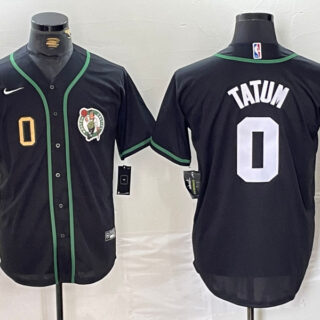 Men's Boston Celtics #0 Jayson Tatum Black With Patch Stitched Baseball Jerseys