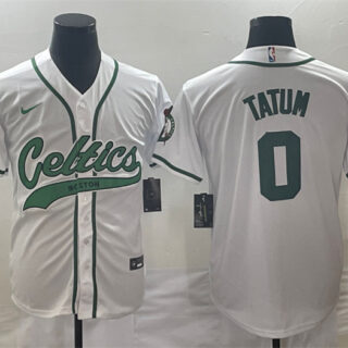 Men's Boston Celtics #0 Jayson Tatum White Stitched Baseball Jersey