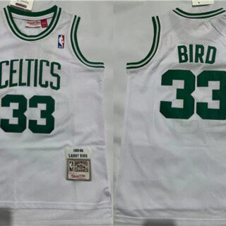 Men's Boston Celtics #33 Larry Bird 1995-96 White Throwback Stitched Jersey