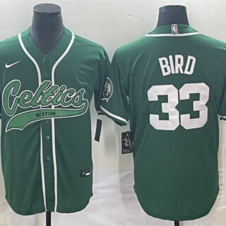 Men's Boston Celtics #33 Larry Bird Green Stitched Baseball Jersey
