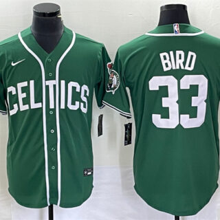 Men's Boston Celtics #33 Larry Bird Green Stitched Baseball Jersey