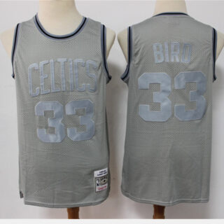 Men's Boston Celtics #33 Larry Bird Grey Throwback Stitched Basketball Jersey