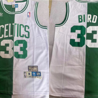 Men's Boston Celtics #33 Larry Bird White Green Split Throwback Stitched Jersey