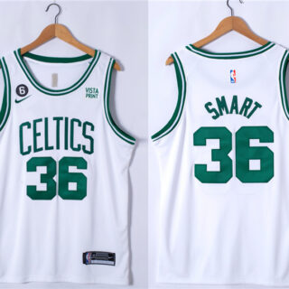 Men's Boston Celtics #36 Marcus Smart White No.6 Patch Stitched Basketball Jersey