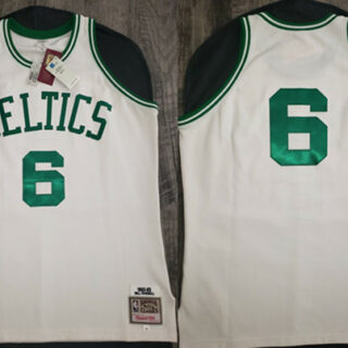Men's Boston Celtics #6 Bill Russell 1962-63 White Throwback Stitched Jersey
