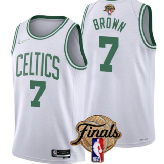Men's Boston Celtics #7 Jaylen Brown 2022 White NBA Finals Stitched Jersey