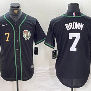 Men's Boston Celtics #7 Jaylen Brown Black With Patch Stitched Baseball Jerseys