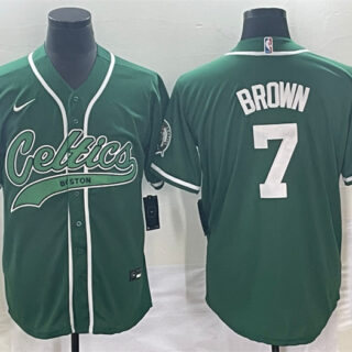Men's Boston Celtics #7 Jaylen Brown Green Stitched Baseball Jersey