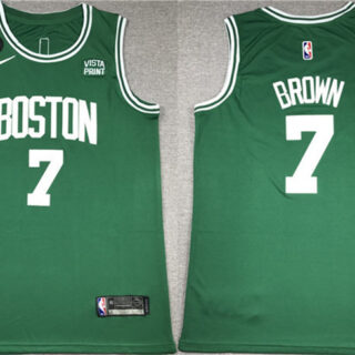 Men's Boston Celtics #7 Jaylen Brown Green With NO.6 Patch Stitched Basketball Jersey