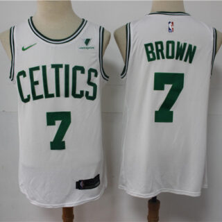 Men's Boston Celtics #7 Jaylen Brown White 2021 Nike Swingman Stitched NBA Jersey With NEW Sponsor Logo