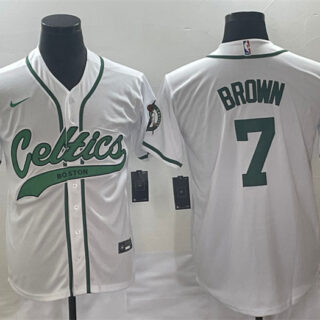 Men's Boston Celtics #7 Jaylen Brown White Stitched Baseball Jersey