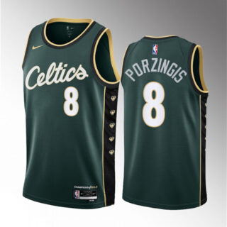 Men's Boston Celtics #8 Kristaps Porzingis Green 2023 Draft City Edition Stitched Basketball Jersey