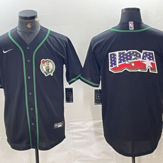 Men's Boston Celtics Black With Patch Cool Base Stitched Baseball Jerseys