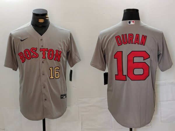 Men's Boston Red Sox #16 Jarren Duran Grey Stitched Baseball Jerseys