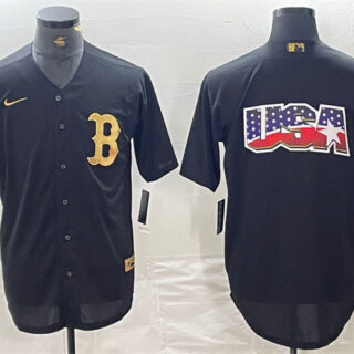 Men's Boston Red Sox Black Team Big Logo Cool Base Stitched Baseball Jersey