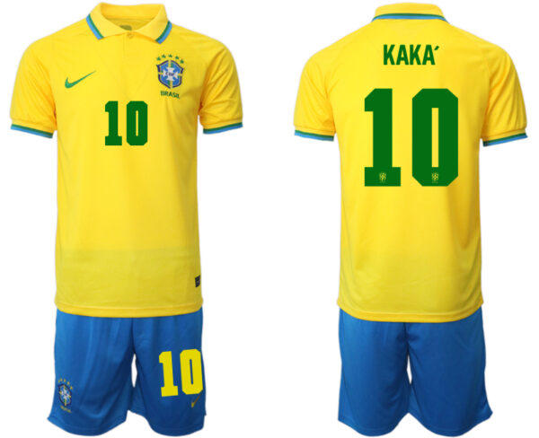 Men's Brazil #10 Kaks Yellow Home Soccer Jersey Suit