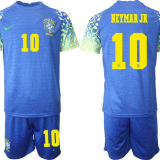 Men's Brazil #10 Neymar Jr Blue Away Soccer Jersey Suit