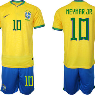 Men's Brazil #10 Neymar Jr Yellow 2022 FIFA World Cup Home Soccer Jersey Suit