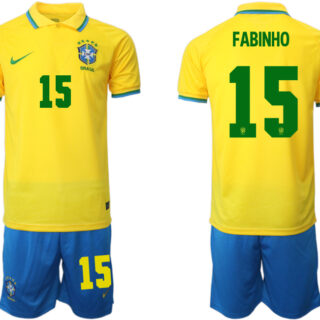 Men's Brazil #15 Fabinho Yellow Home Soccer Jersey Suit