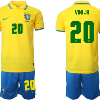 Men's Brazil #20 Vini Jr. Yellow Home Soccer Jersey Suit
