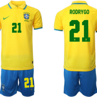 Men's Brazil #21 Rodrygo Yellow Home Soccer Jersey Suit