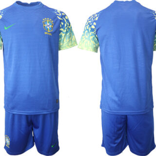 Men's Brazil Blank Blue 2022 FIFA World Cup Away Soccer Jersey Suit