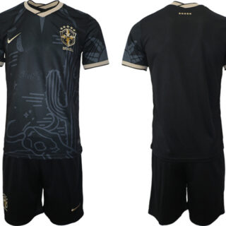 Men's Brazil Custom Black 2022 FIFA World Cup Soccer Jersey Suit